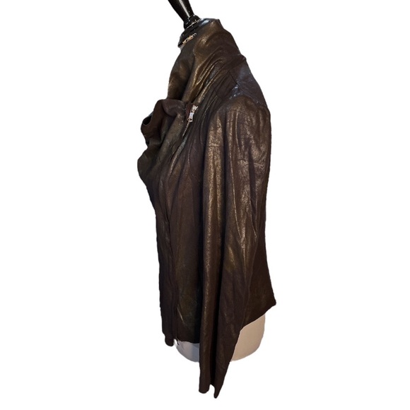 Zara Woman Patina Faux Suede Drape Neck Moto Jacket Black Size Large - Picture 4 of 8